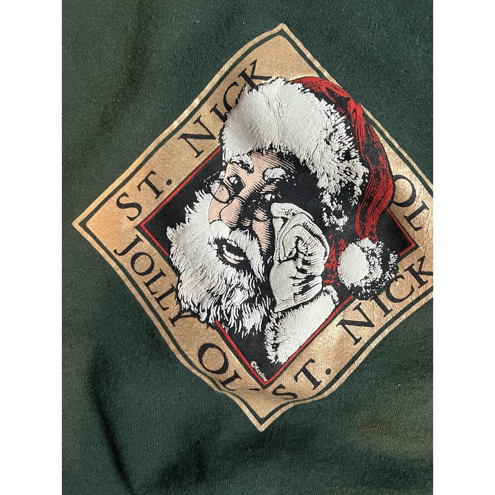 Vintage 80’s 90’s Fruit of the Loom Christmas Sweatshirt Santa St Nick M - Picture 3 of 7
